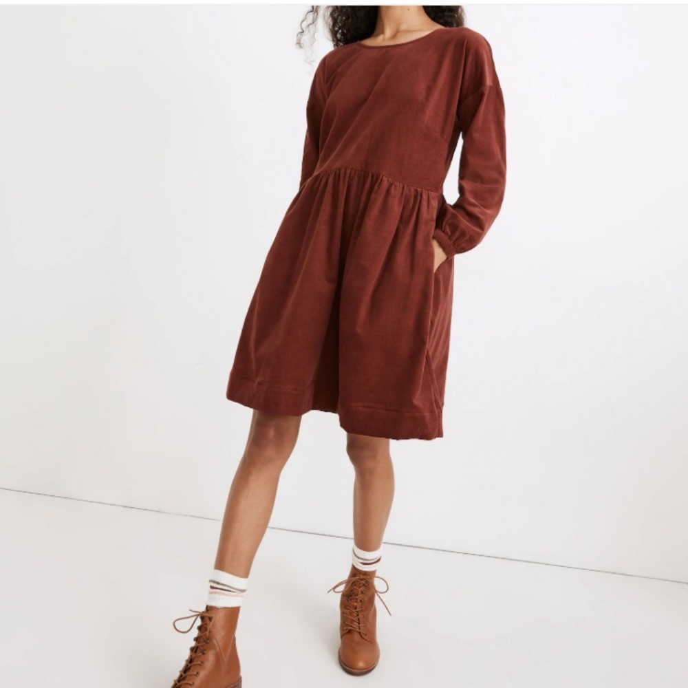 Madewell Rust Long Sleeve Corduroy Dress